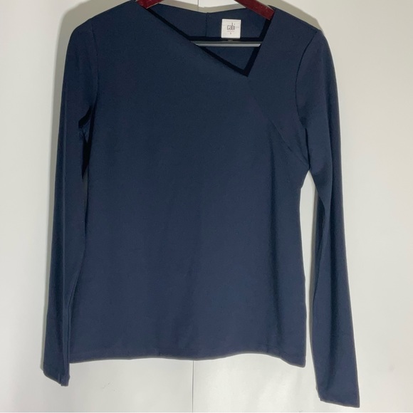 Cabi Contessa Long Sleeve Asymmetric Neckline Navy Built-In Shelf Bra Soft Sz SM - Picture 3 of 16